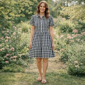 Abercrombie & Fitch Gingham Puff Sleeve Tiered Mini Dress Size Small